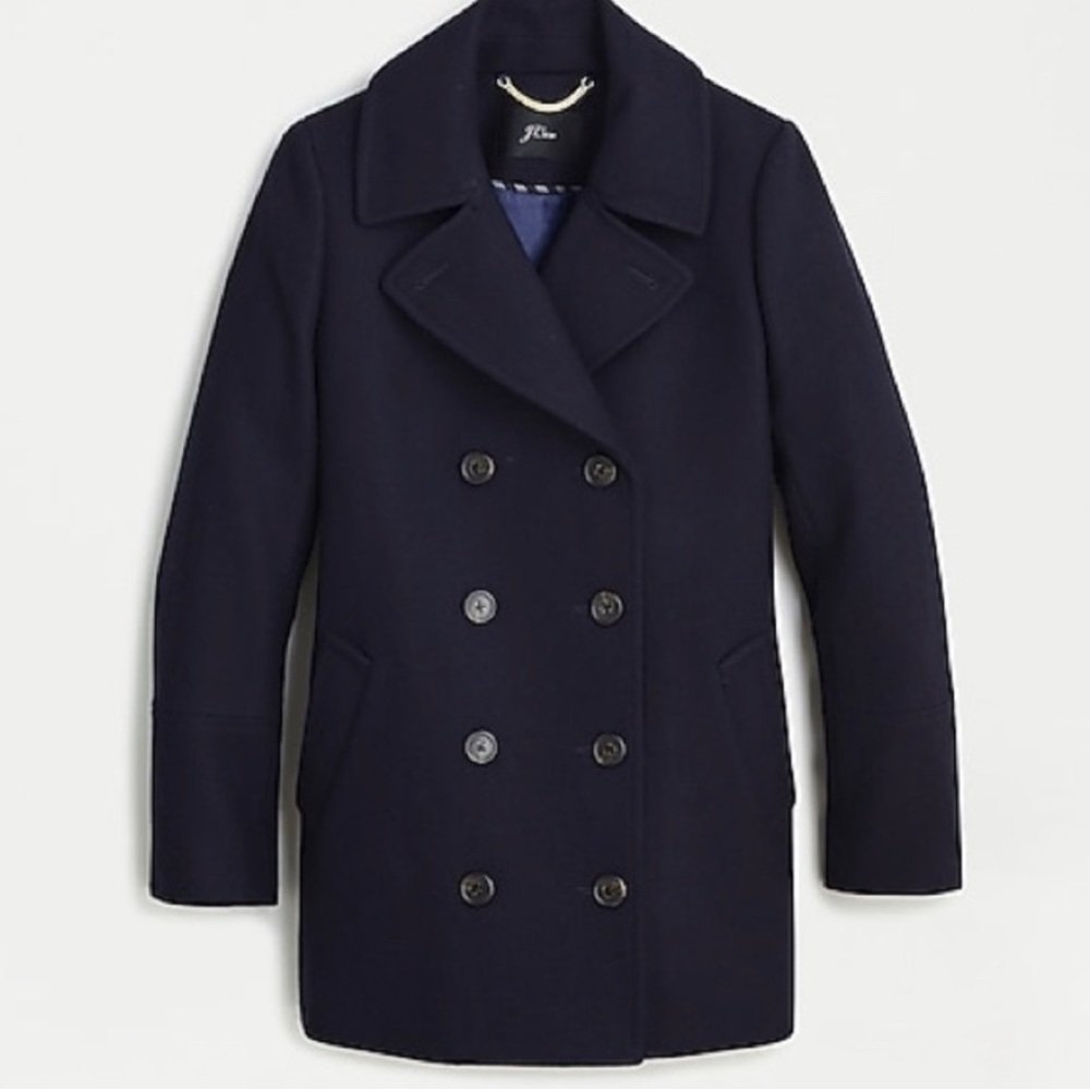 J Crew Peacoat in Double-Serge Wool Color: NAVY